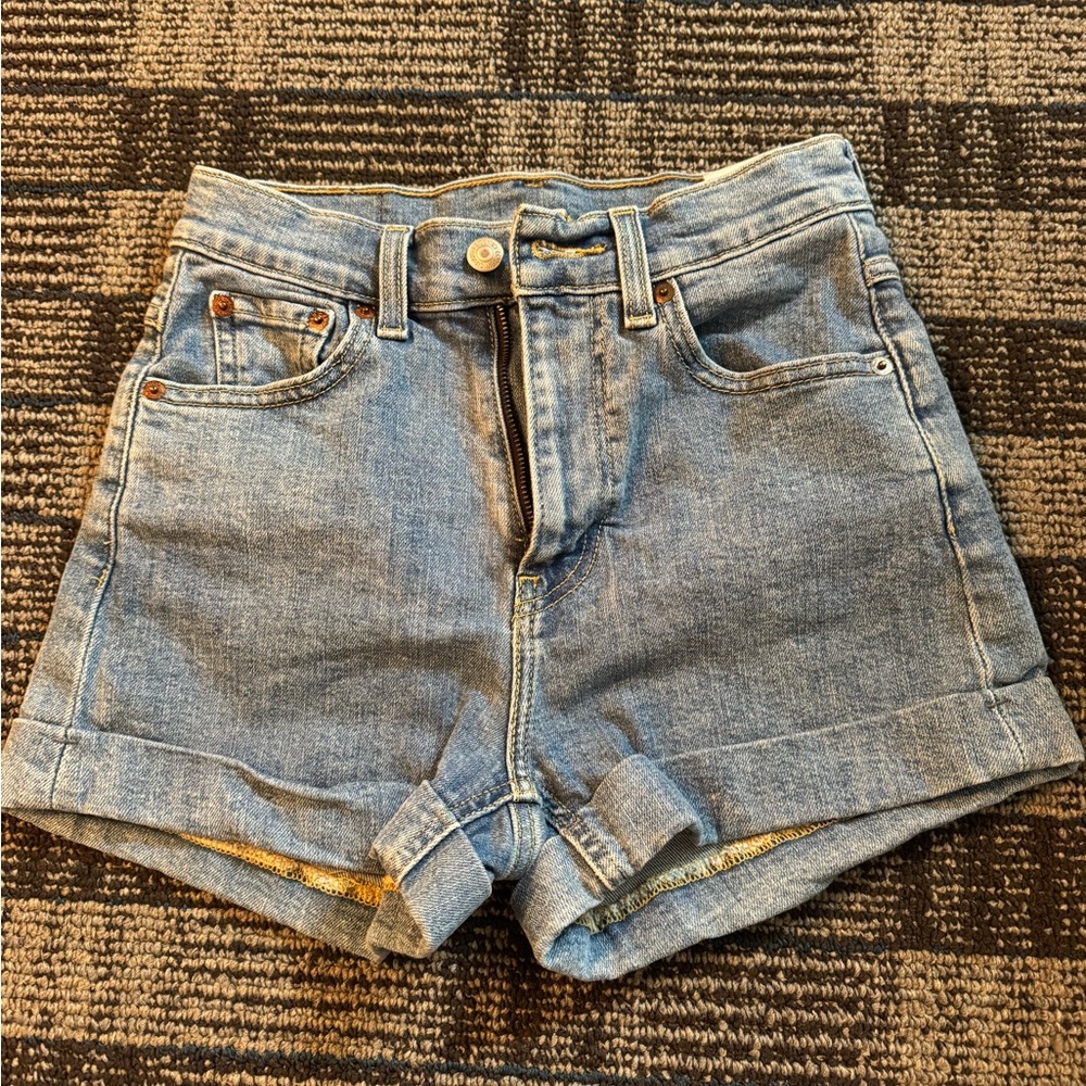 Levi's Light Blue High-Rise Cuffed Denim Shorts
